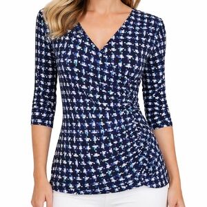 Style & Co Shirt Women's Petite Ruched Side Faux  Wrap Stretch Blouse Top PM